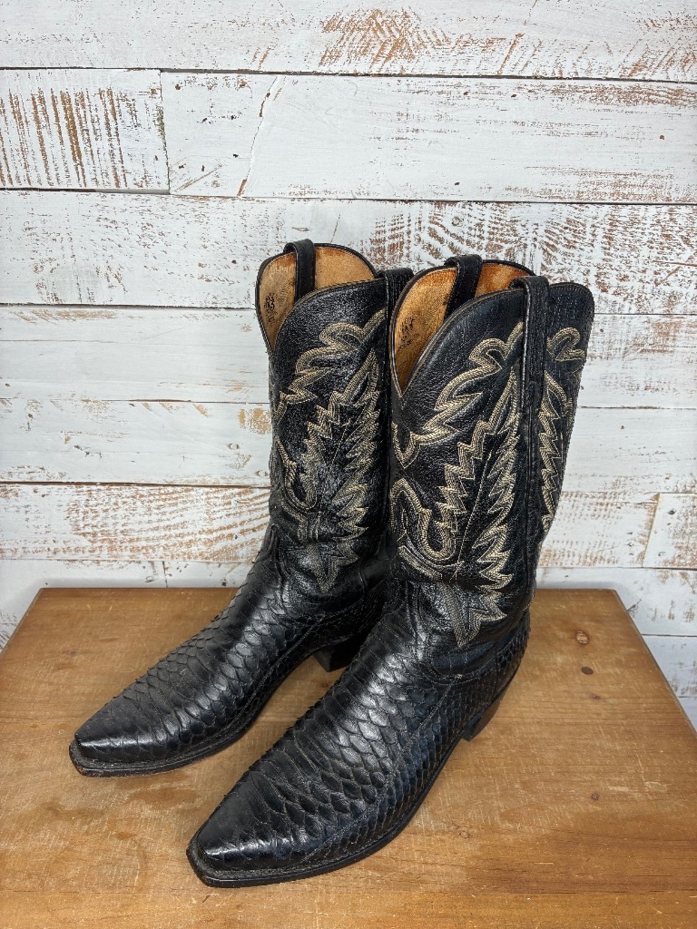 Men's Lucchese 1883 Black Genuine Python Cowboy Boots - Size 8D (Style N7740)